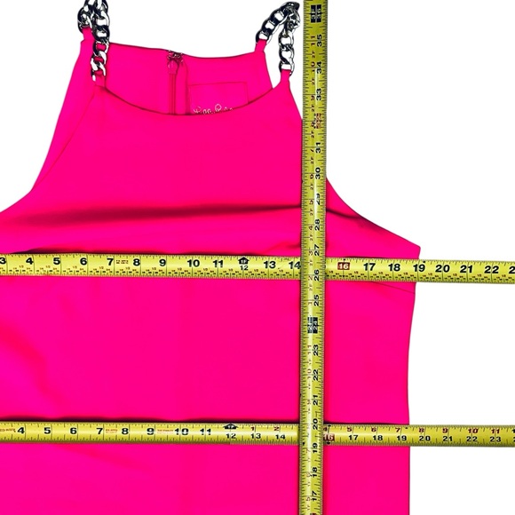 Lilly Pulitzer Adrienne Dress Hot Pink Gold/Chain Halter Zip/Back Sz 10 - Picture 11 of 13
